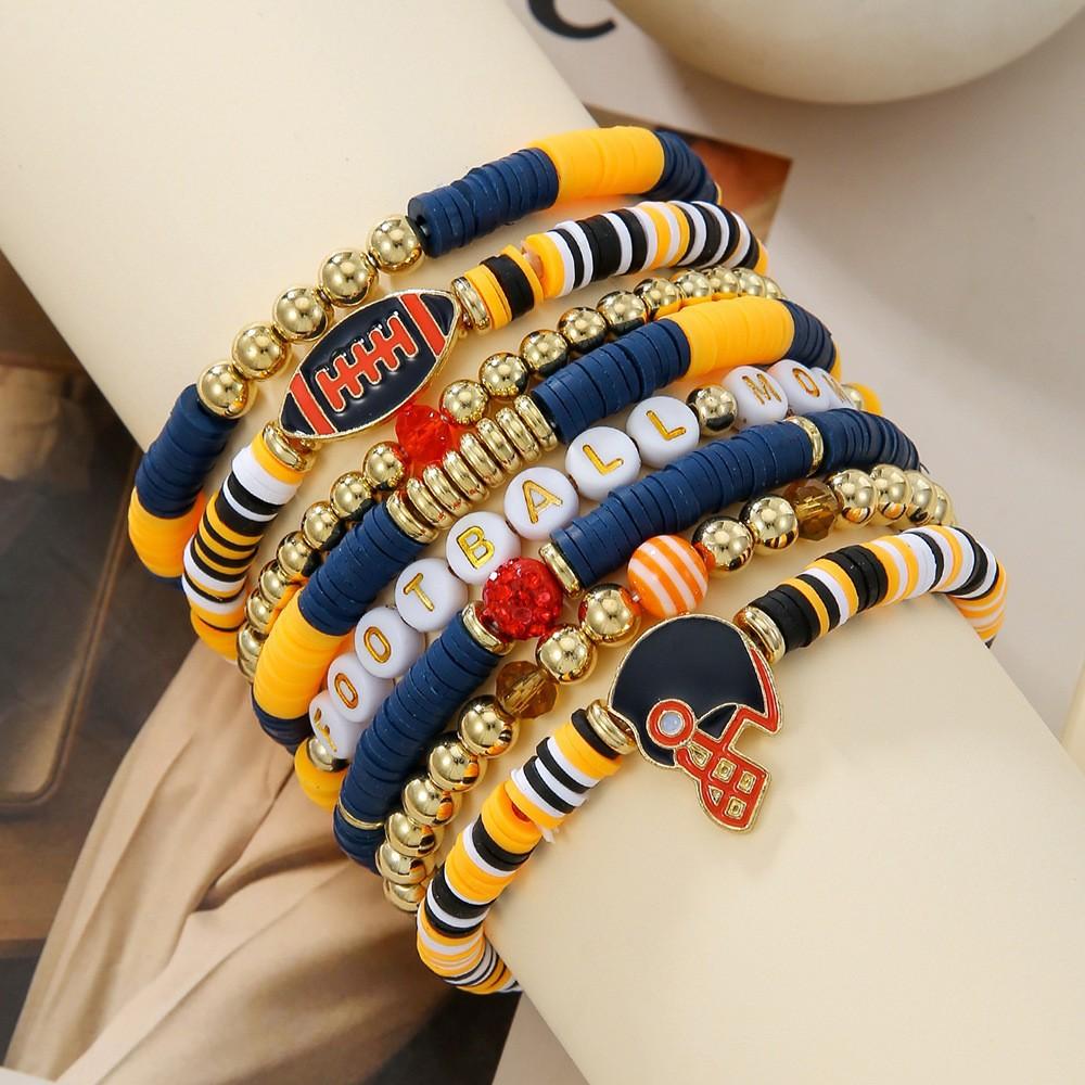 European and American football bracelet set, sports letter bracelet, oil drip alloy pendant jewelry