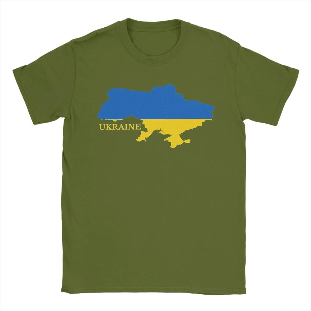 Ukraine Flag Map T-Shirts Men  Creative Pure Cotton Tee Shirt Crew Neck Short Sleeve T Shirts Printed Clothing