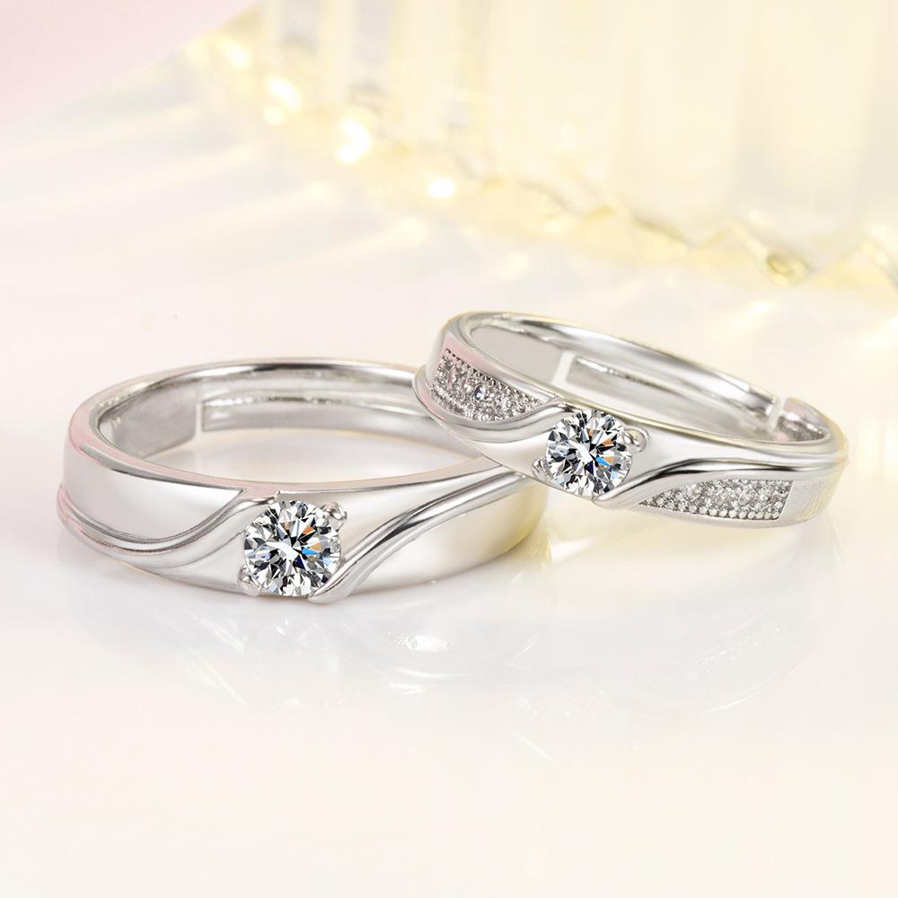 2pcs 925 Silver Couple Rings Zircom For Women Man Exquisite Student Girlfriend Silver Jewelry Accessories Wedding R51