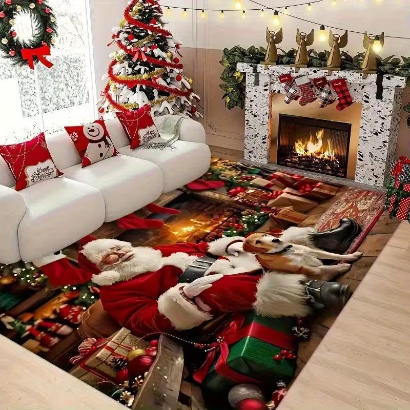 Christmas Scene Design Pattern Design DoorMats Non-Slip Bathroom Floor Mat, Microfiber Absorbent Machine Washable Polyester Rug