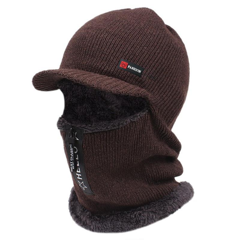 

Autumn and winter men s cold resistant and warm woolen hat, cycling knitted hat, neck and ear protection integrated cotton hat One Size