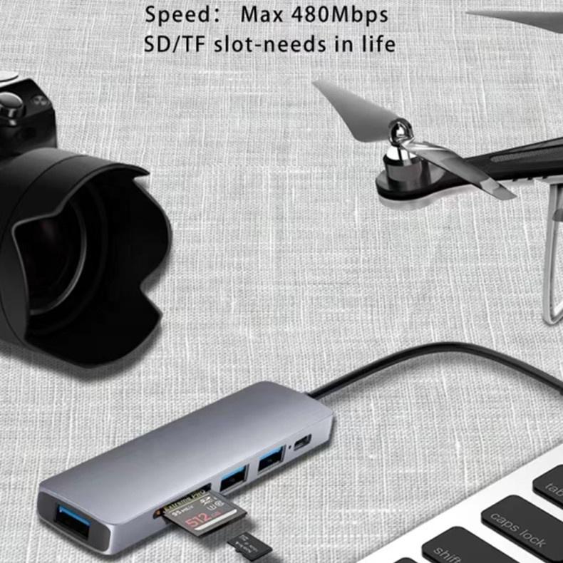 Dual Plugs 5 In 1 USB C To USB Hub and SD / Micro SD Card Reader for MacBook Pro,ChromeBook, Mobile ,other Type C Devices