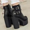 Fashion Korean Version of High Heel Boots Women's Waterproof Platform Thick Heel Platform Ankle Boots Single Boot Buckle Strap