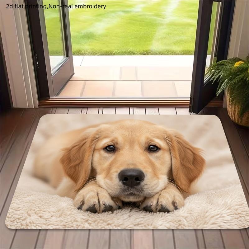 1pc, 2D Flat Printing, Cute Golden Retriever Puppy Pattern Indoor Doormat, Entrance Hallway Welcome Mat, Non-Slip Machine Washable Easy-to-Clean Polye