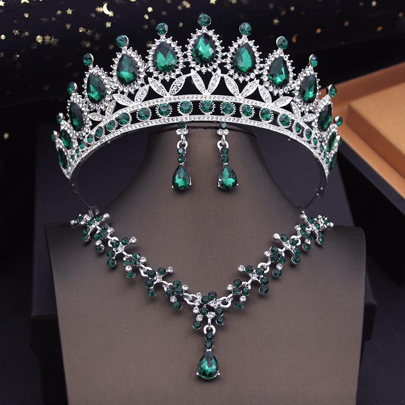 Luxury Purple Bridal Jewelry Sets for Women Choker Necklace Earrings With Crown Wedding Bride Set Costume Accessories