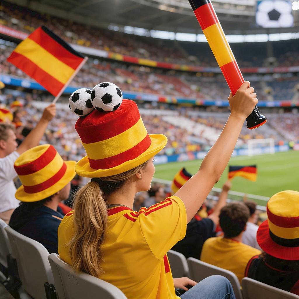 Hattar med fotbollsfanflaggtema, partyhattar, festhattar, hattar för att titta på och heja på matchen.