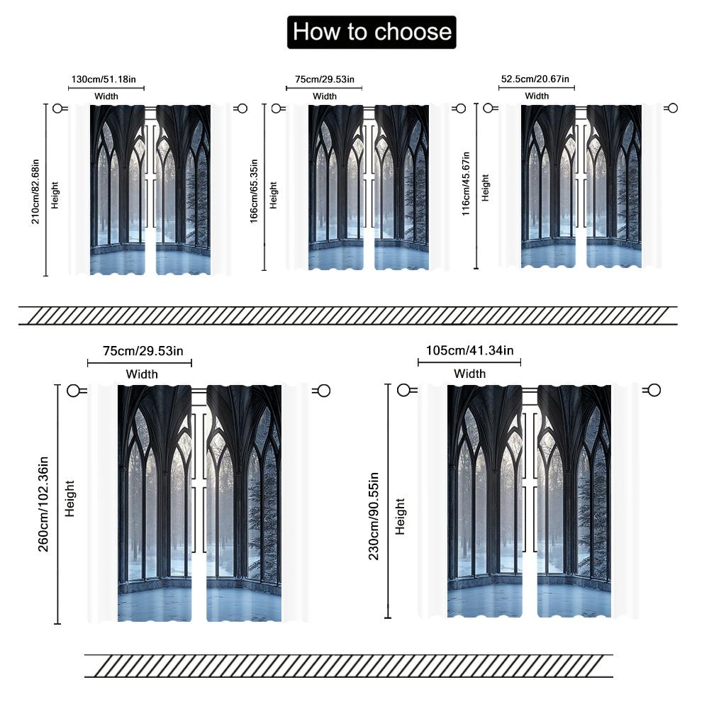 Set Of 2 French Window Landscape Pattern Curtains Winter Snow Bedroom Bathroom Living Room Dining Study Curtain For Sitting Made Polyester