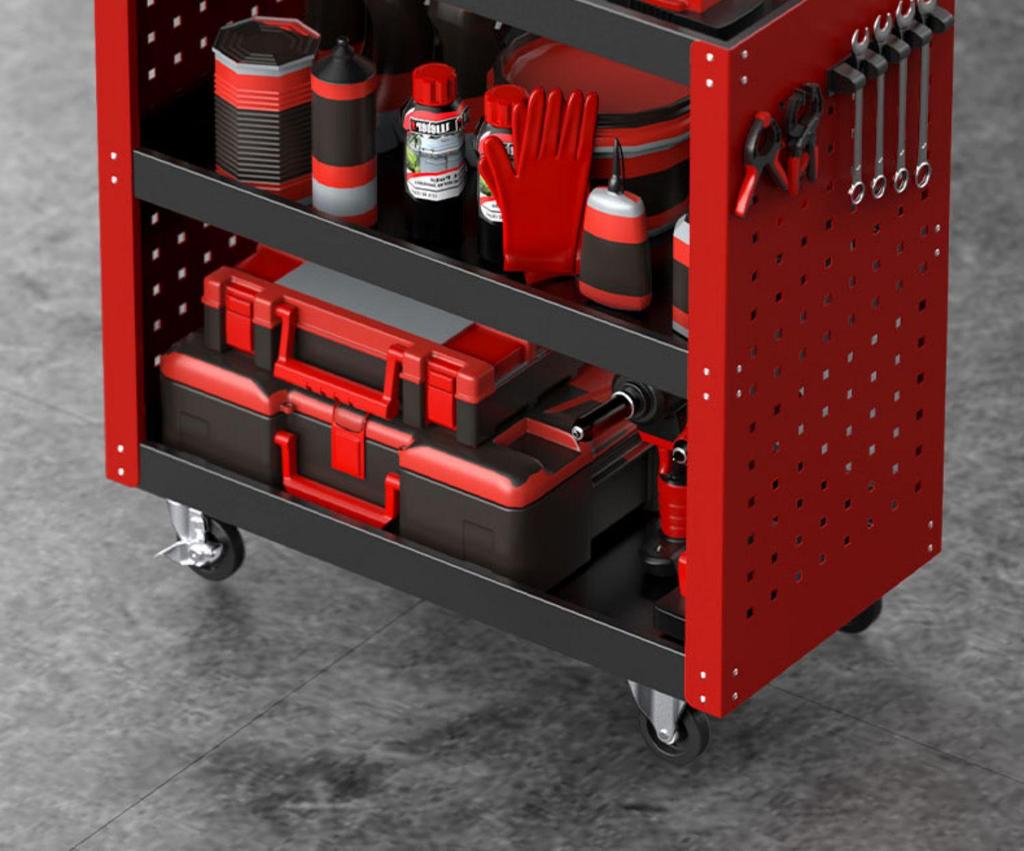 Drawer-Type Workshop Tool Cart: Three-Layer, Multi-functional Hand Cart & Storage Shelf for Car Repair.