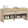 Boho Shoe Bench With 2 Rattan Drawers Shoe Storage Bench With Cushioned Seat And Open Shelf Oak Wood Effect