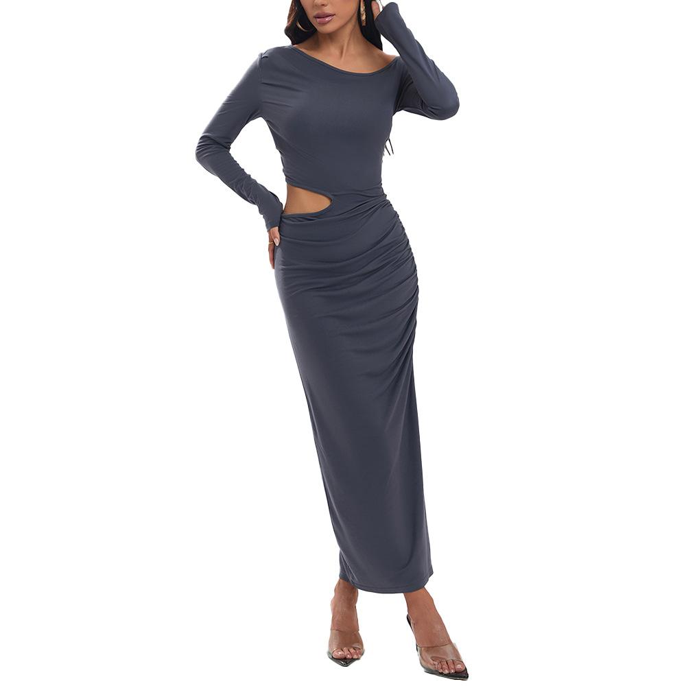 Women's Clothing Europe and the United States 2026 Autumn and Winter New Slim-fitting Sexy Hollow Open-ended Hip-wrapped Medium and Long Party Dress