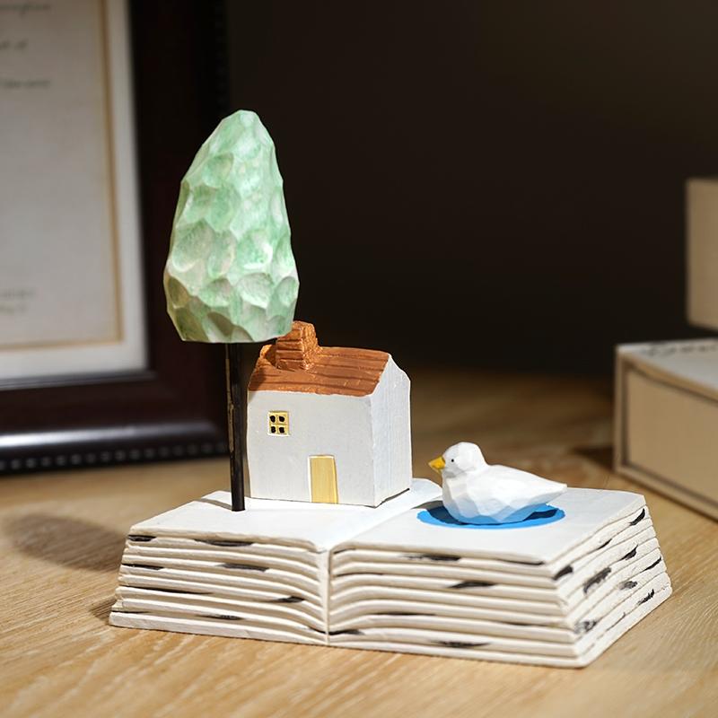 Hand Carved Wooden Mini Sculpture Cute Office Desk Decor Serene Life Ornament