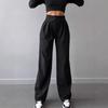 Womens High-Waisted Wide-Leg Trousers With Pleats French Grey Tailored Fit Breathable Blend Fabric Office Chic Style