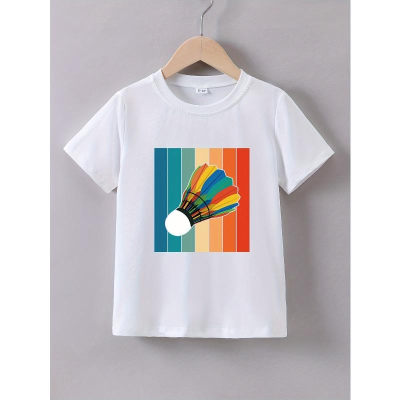 European sizes Boys Summer Short Sleeve Feather Ball Print T-Shirt 110 белый