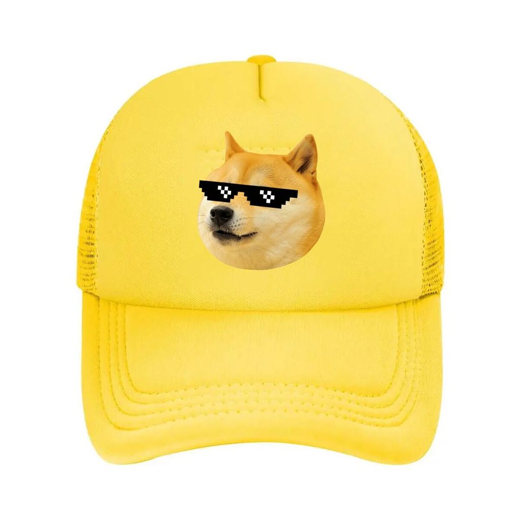 Doge Shiba Inu Meme Sunglasses Graph Mesh Baseball Cap For Womens Unisex FeUnisex Beach Dad Hat Hip Hop
