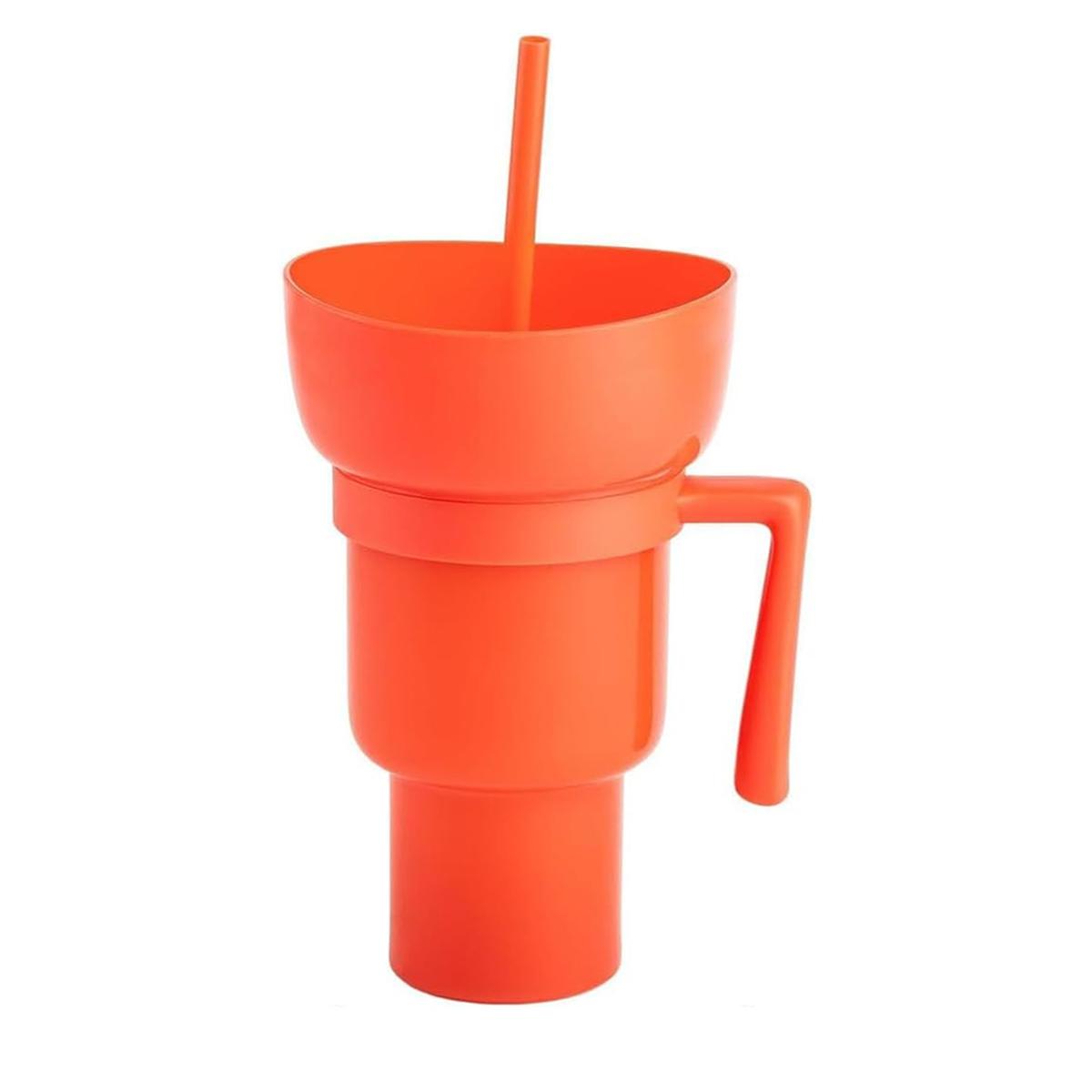 

Стакан Leeseph Stadium с миской для закусок, дорожный стакан 2 в 1 с миской для закусок, герметичный стакан для закусок и напитков, портативный, многоразовый оранжевый