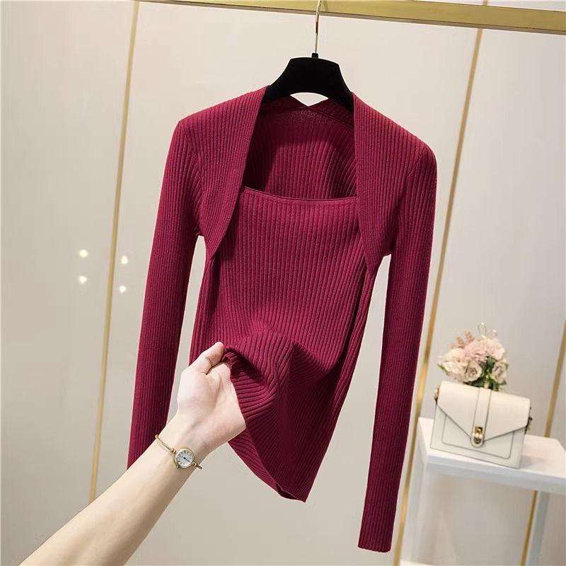 Fake Two-piece Sweater Women's Autumn Winter Tops New Popular Soft Waxy French Bottoming Shirt