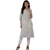 W for Woman Light Beige Floral Printed Pure Cotton Straight Kurta (Size: 3XL)-W12333-125455