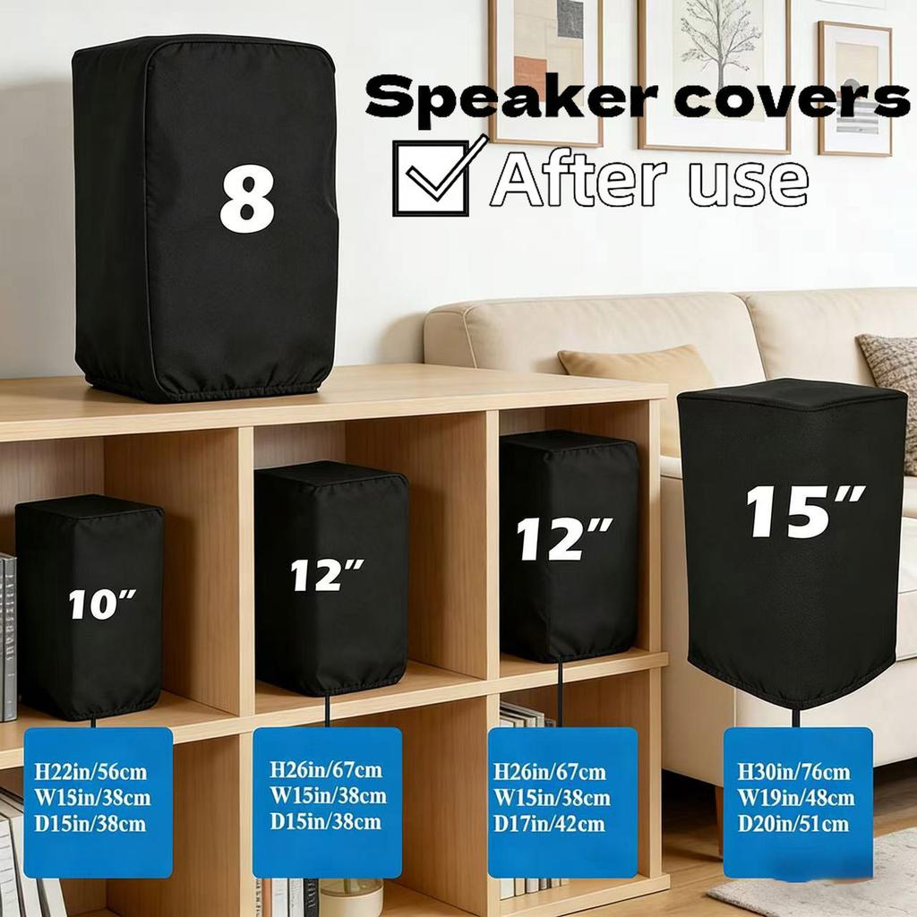 Durable Black 210D Oxford Cloth Speaker Covers - Water and Dust Resistant, Multiple Sizes for Home Theater Outdoor Sound Systems
