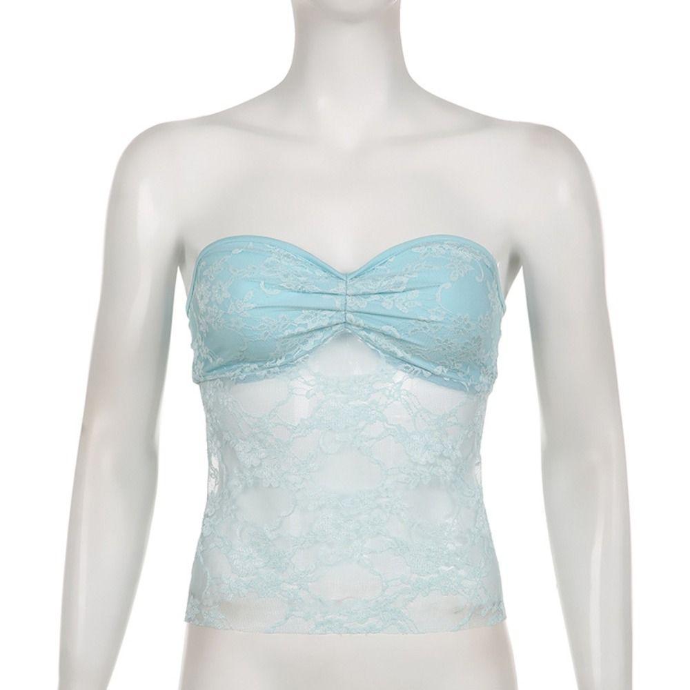 

Sleeveless Women s Off Shoulder Tube Top Patchwork Transparent Strapless Tank Tops Girl