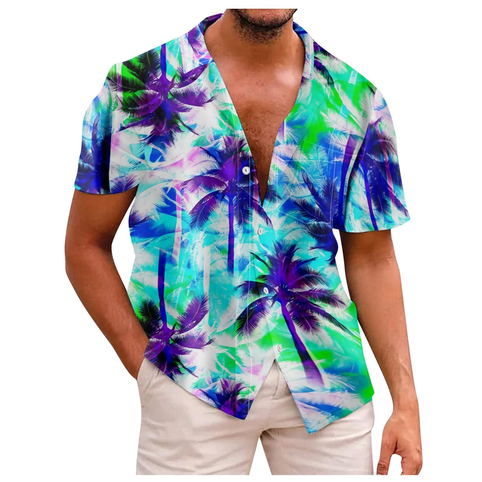 

Новая летняя мужская облегающая рубашка с принтом, большая модная повседневная мужская рубашка с коротким рукавом XL