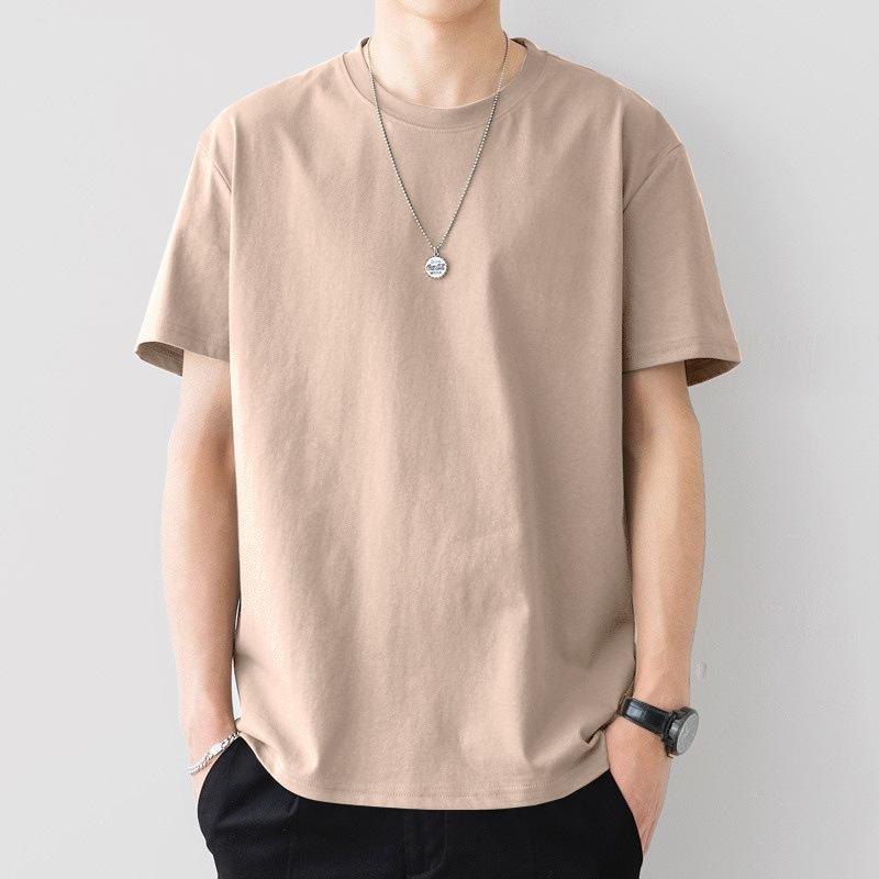 Summer Round Neck Fashionable Casual Pure Cotton Solid Color Short Sleeved Men's T-shirts