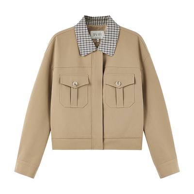 Retro Plaid Spliced Zipper Jacket