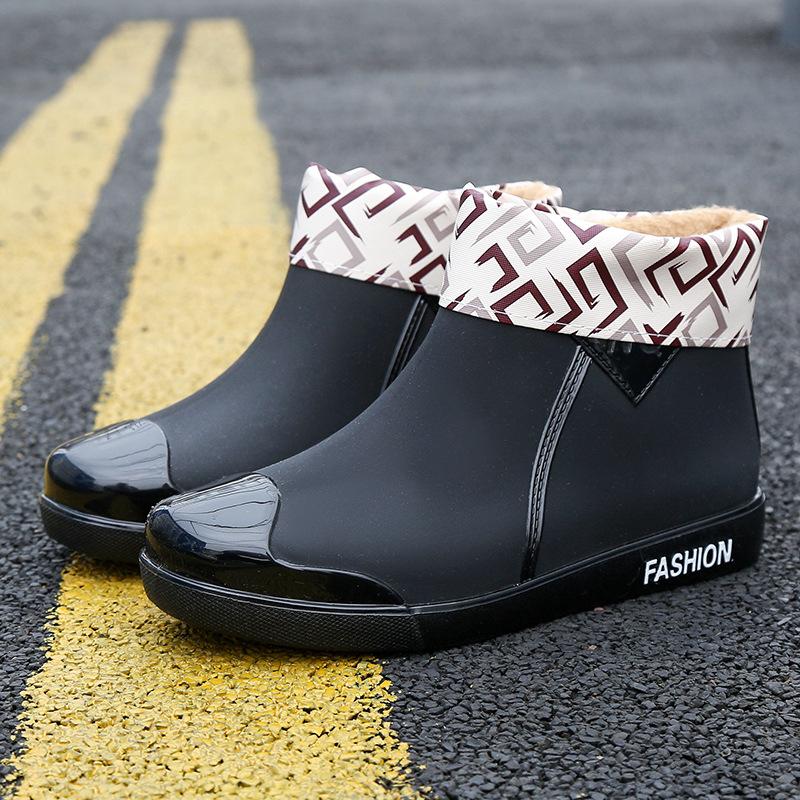 Women's Ankle Rain Boots Waterproof PVC Rubber Slip-on Flat Shoes Anti-slip Lightweight Garden Footwear Autumn