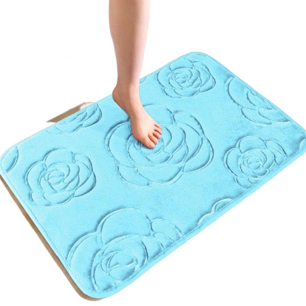 Machine Washable Rose Pattern Floor Mat Square Non-Slip Mat Coral Velvet Carpet  Bathroom
