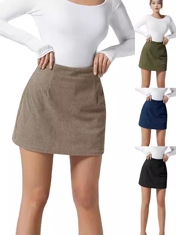 Women's Corduroy High-Waisted A-line Pencil Mini Skirt - Autumn Casual Style