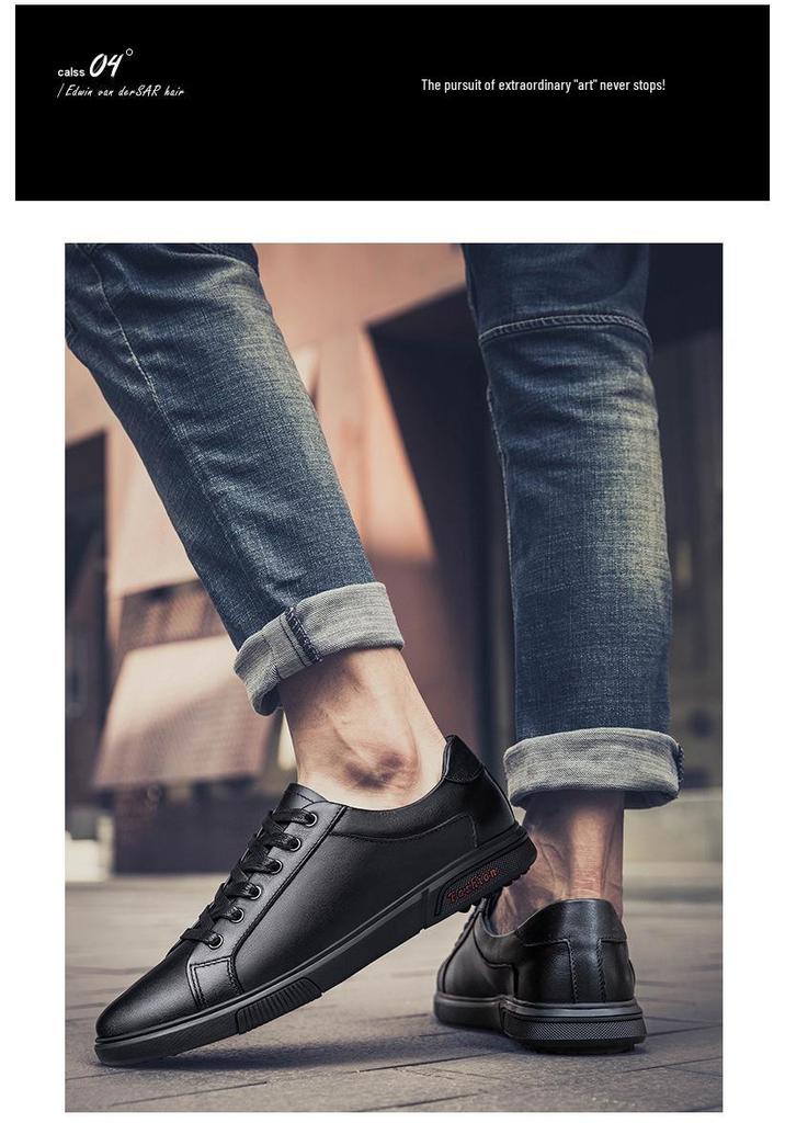 Men's Autumn Breathable Skate Shoes - Trendy Soft Sole Cowhide White Sneakers in Korean Style