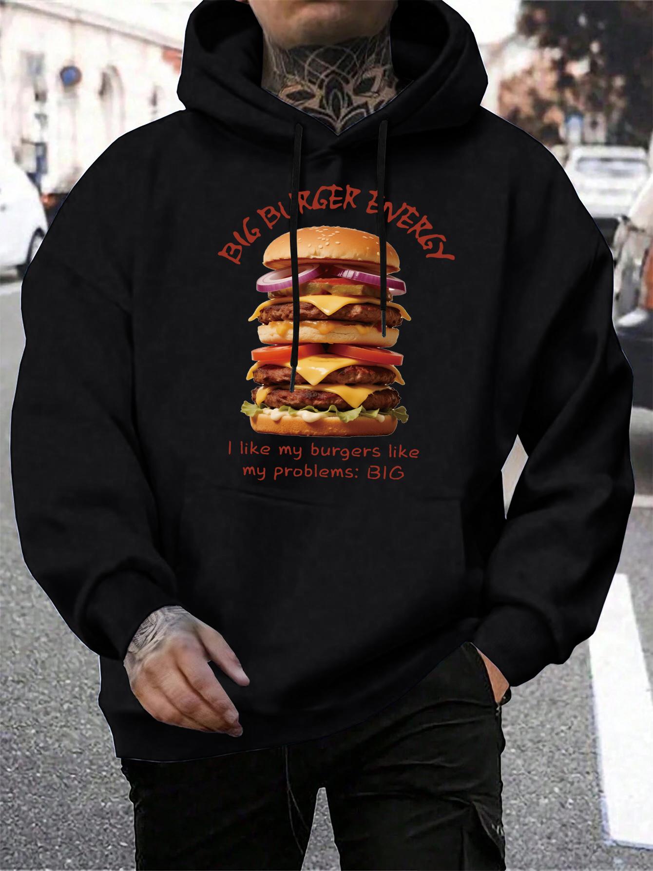 

Delicious Big Burger Energy Printing Men Hoodie Hip Hop Loose Hoody Autumn Fleece Hoodies All-Match Pocket Man Sportswear 3XL