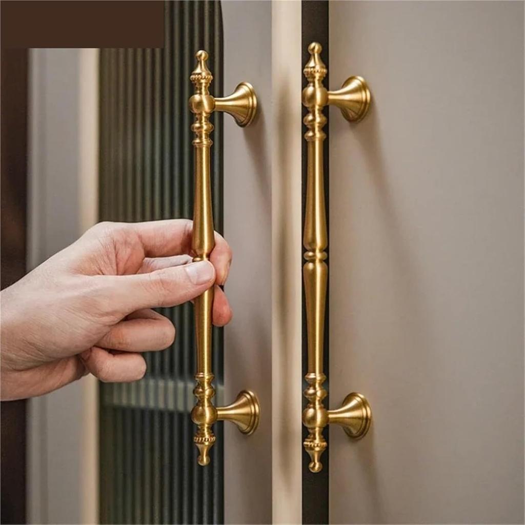 Cabinet Handle 2Pcs Solid Brass Kitchen Cabinet Handles Drawer Pulls T Bar Handles Knobs Wardrobe Furniture Handle Hardware Door Knocker(Hole 128mm)