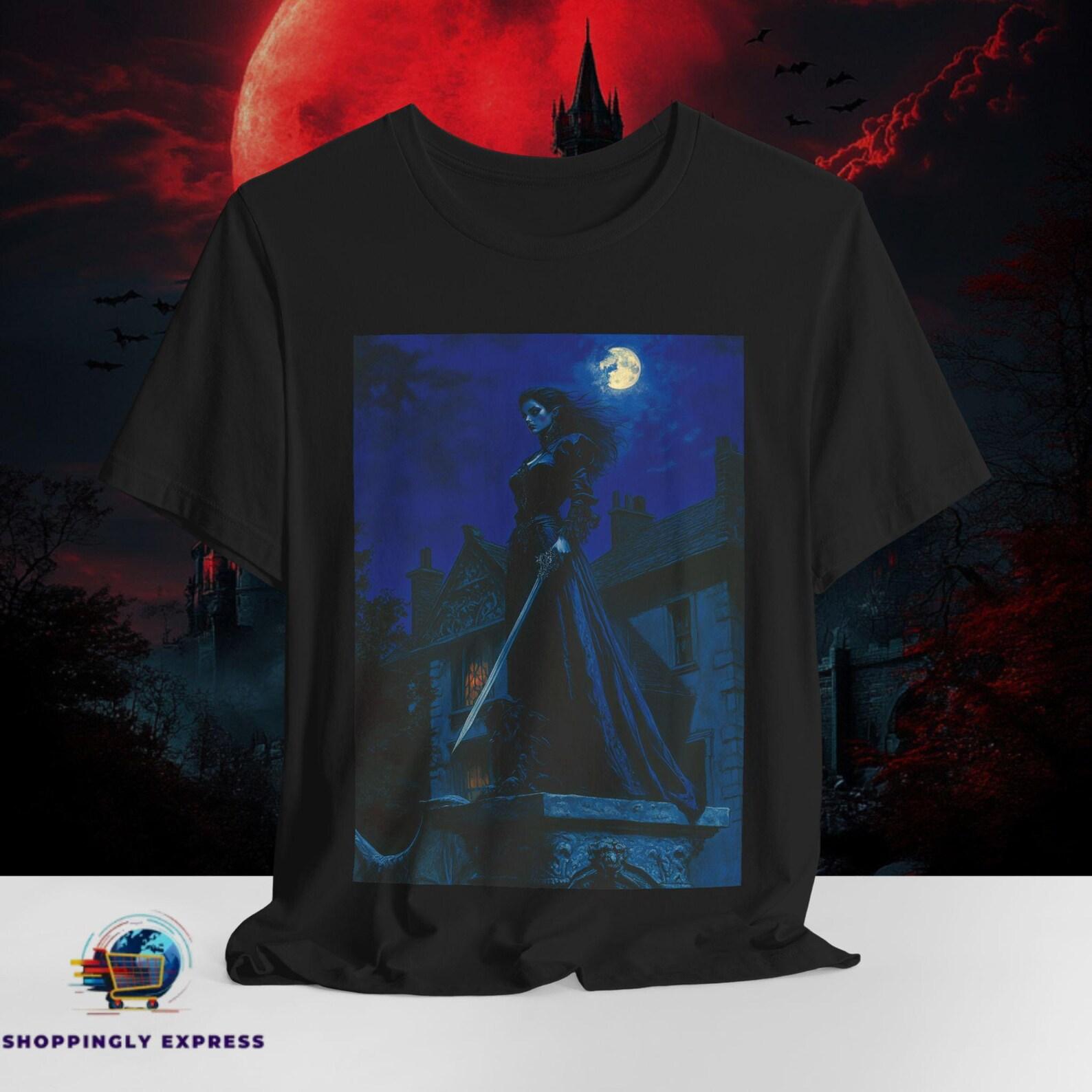Gothic Warrior Woman Graphic Tee | Dark Fantasy Sword Maiden Art 4XL