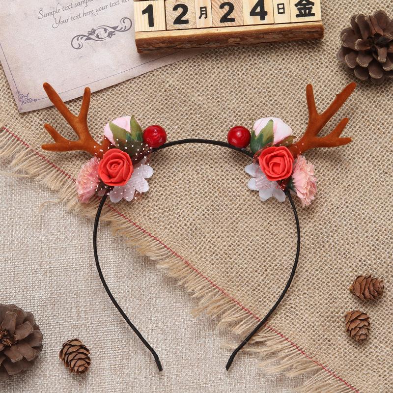 Christmas Small Antler Headdress Sweet and Lovely Sentie Children's Headband Simulation Flower Moose Net Red Hair Band