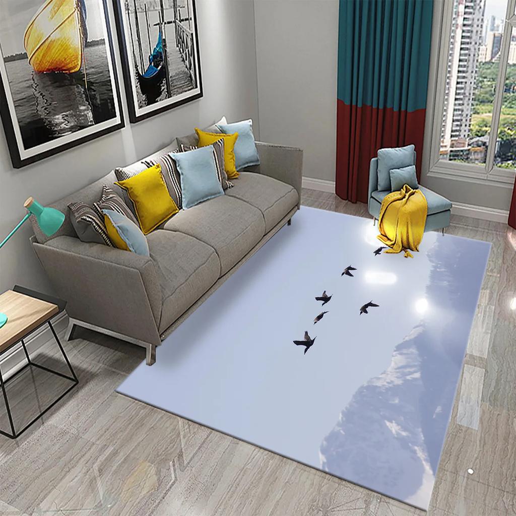 3D Migratory Birds Carpet Sunset Seaside Birds Rugs for Kitchen Bathroom Anti-Slip Carpet Living Room Bedroom Floor Decor Mats