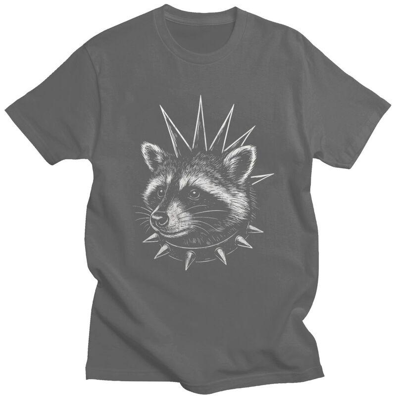 Punk Raccoon With Spikes Rock Meme T Shirt Unisex Short Sleeves Fashion Casual Clothing Streetwear Summer Pure Cotton Tee Tops
