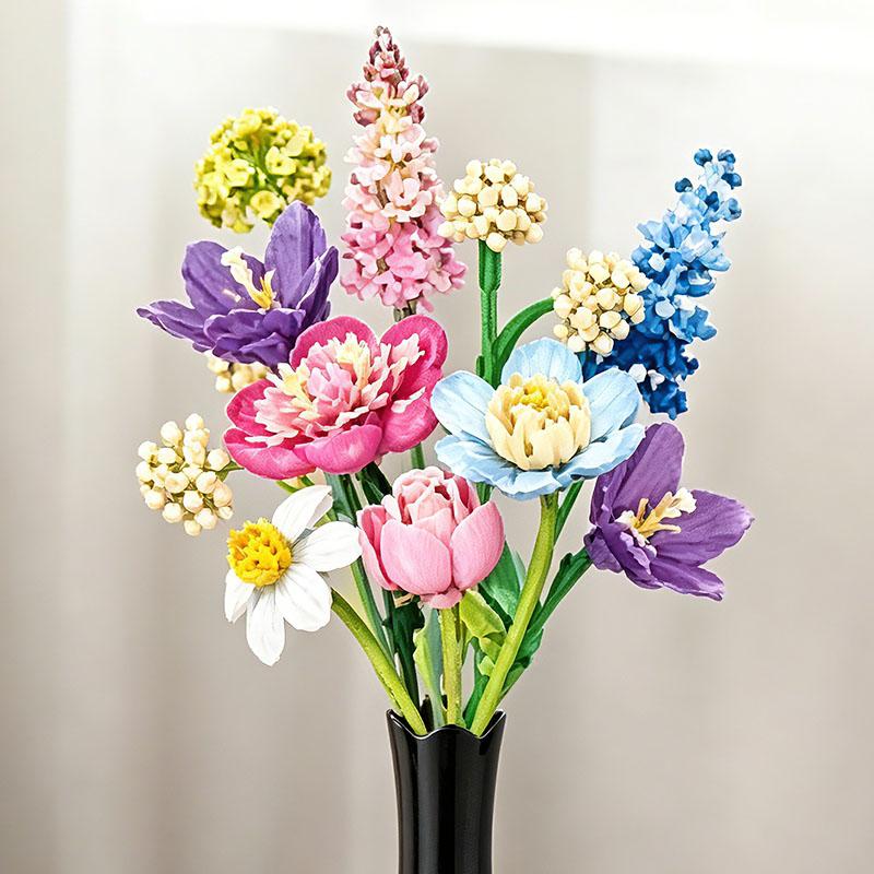 Creative 865Pcs Romantic Rose Flowers Bouquet Building Blocks DIY Peony Eternal Flower MOC Bricks Toys For Girls Valentine Gifts