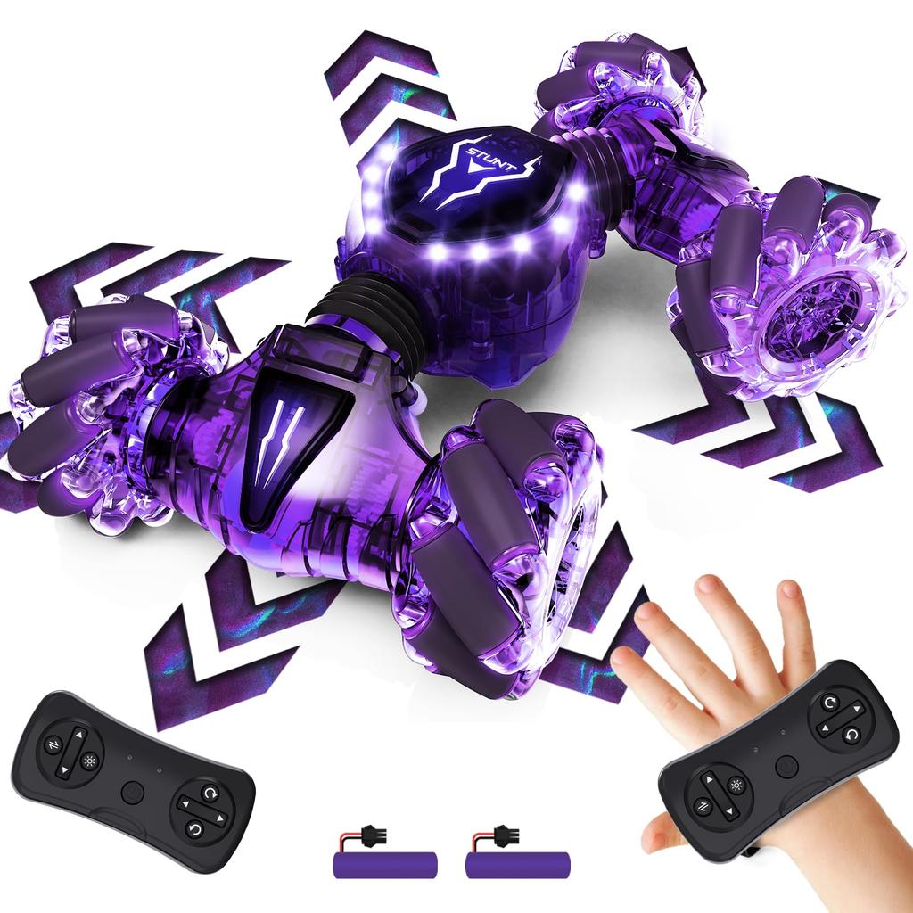 Tecnock RC Car for Gesture USB Remote Control 4WD LED Birthday Gift for Adults Kids, Control, 360° Rotation, 4WD, Double-Sided Driving, Charging, Car,