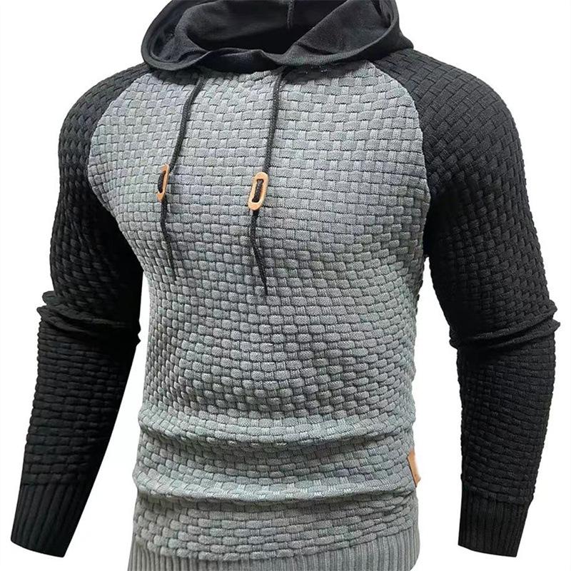 2025 Men s Color Block Plaid Slim Fit Hoodie - Casual Long Sleeve Knit Pullover Small