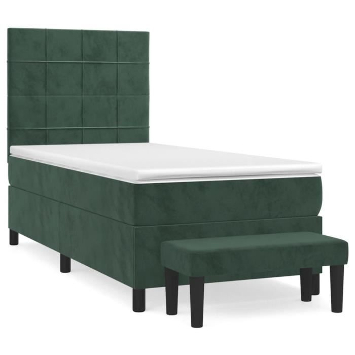 3137830 vidaXL Lit à sommier tapissier avec matelas Vert foncé 100x200 cm