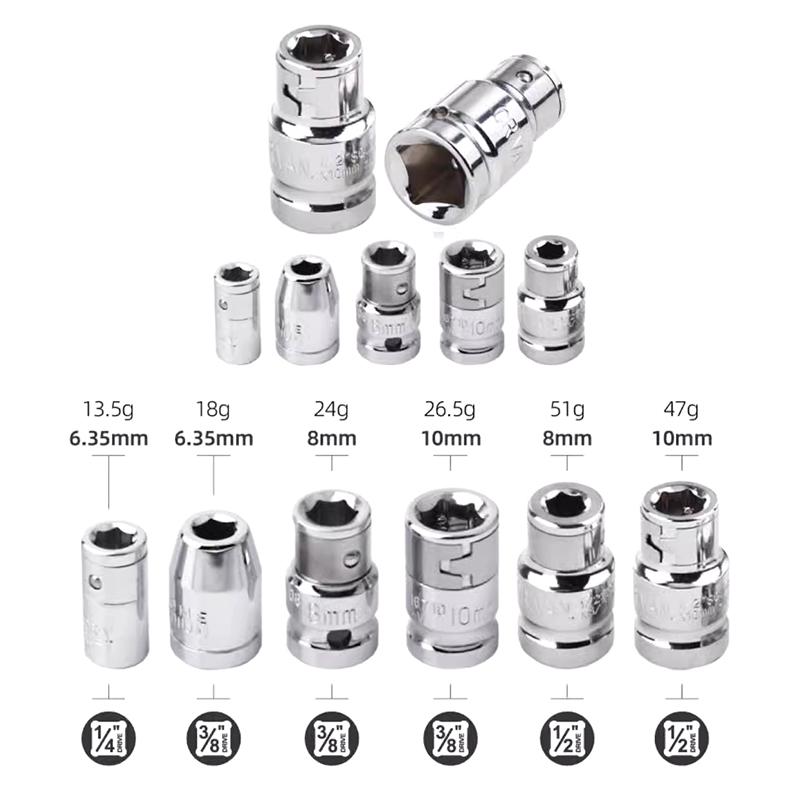 1/2" 1/4" 3/8" Ratchet Drive Socket Adapter 6.3/8/10MM Square Drive Hex Shank Socket Bits Converter Screwdriver Holder Adapter