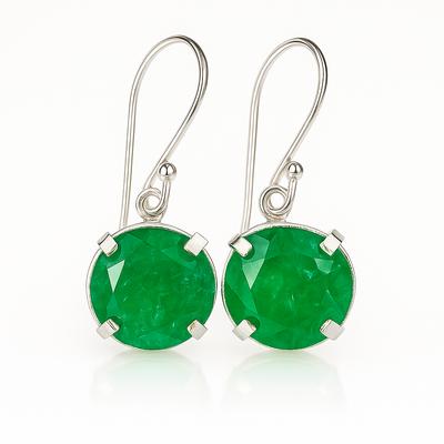 62 Ct Natural Green Emerald Round Cut 925 Sterling Silver Earrings