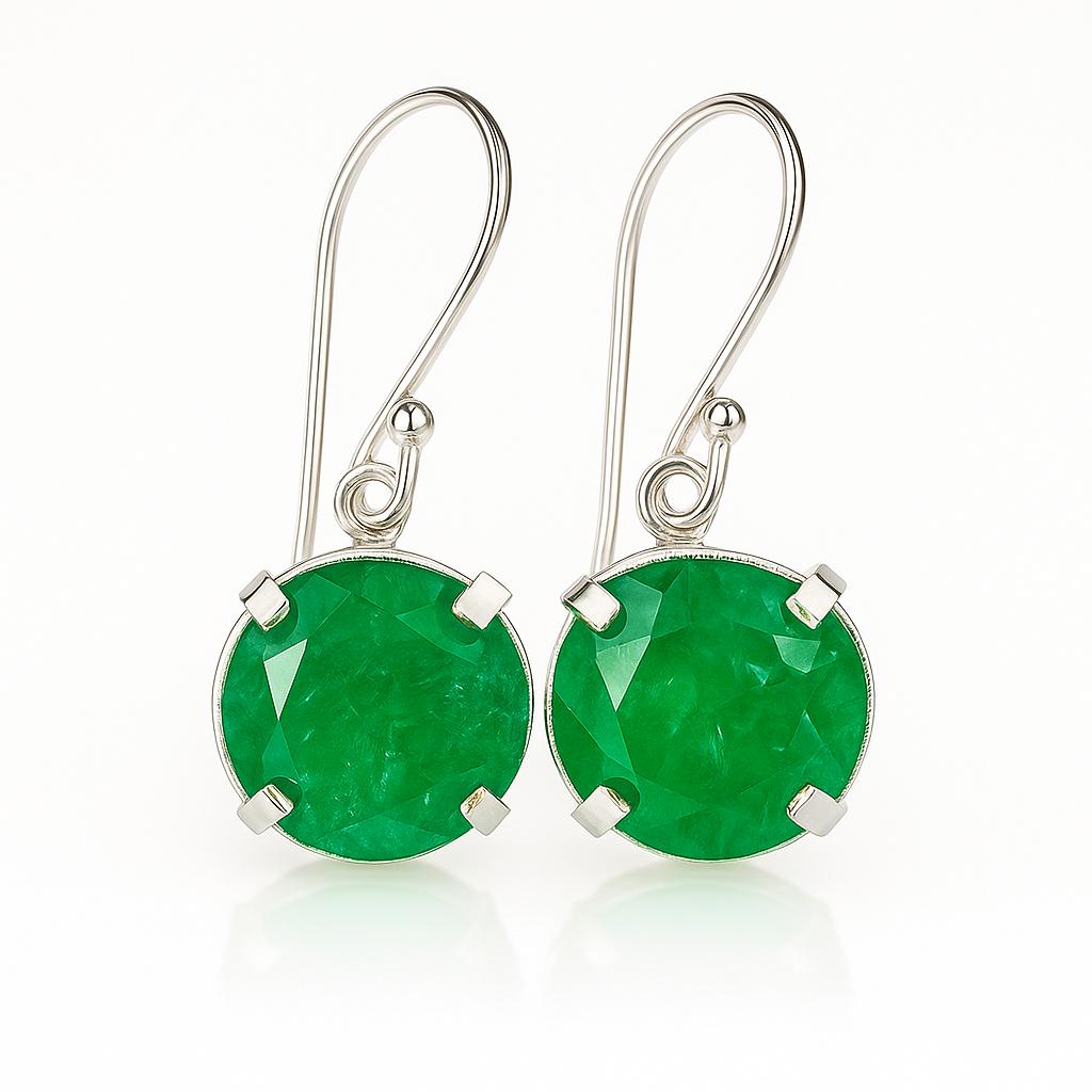 Round Shape Emerald Gemstone Earrings Natural 62 Ct Certified 925Sterling Silver AI-138-NS
