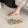 Straw Wind Beach Shoes Casual Fairy Pastoral Flowers Resort Female Fashion Summer New Thick-soled Wedges Flip-flops