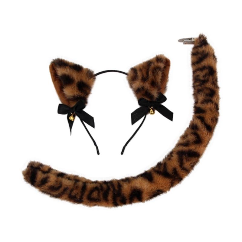

Foxes Ear Headband with Tail Foxes Cats Ears and Tail Set Halloween Cosplay Party Cats Costume Accessories for Kid Adult 1