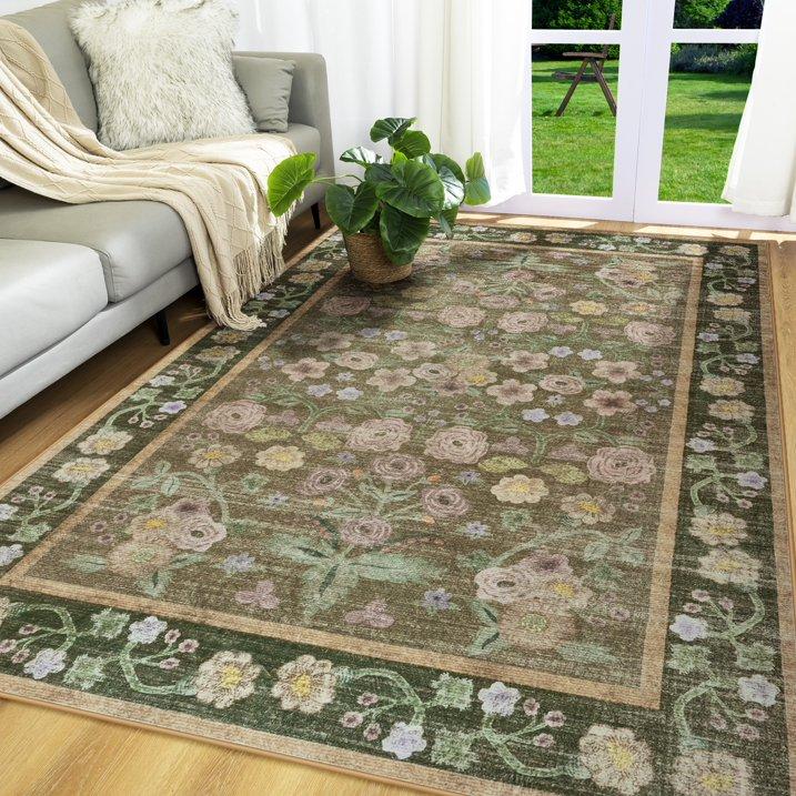 New Vintage Floral Rugs Soft Accent Area Rug Large Size Rugs Low-Pile Carpet for Living Room Bedroom Home Decor Floor Mat