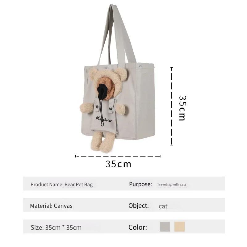 Cute Canvas Backpack with a Peeking Little Bear Shoulder Bag Small Dog Pet Bag and Hand Held Cat Bag Pet Backpack Shoulder Bag
