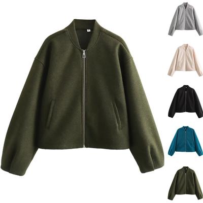 Women's Faux Suede Button Jacket Oversized Gathered Hem Short Length Coat Casual Vintage Outerwear With Pockets