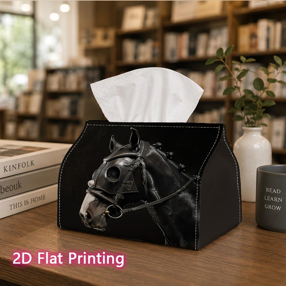 1pc, 2d Flat Printing, Tissue Box Elegant Black Horsehead Ribbon Pattern Printed Tissue Box, Suitable for Home Gatherings, Car Decorationr, Decorative