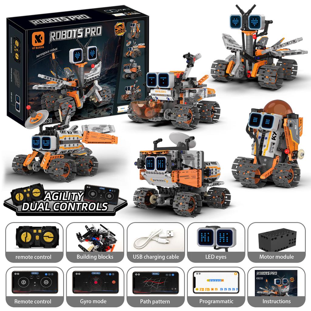 Moc 346Pcs 5 In 1 Creative Electric Rc Interstellar Robot Building Blocks Satellite Robot Children'S Puzzle Toys Birthday Gift